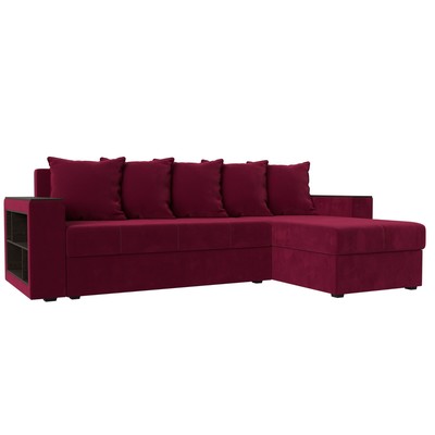 Угловой диван «Дубай лайт», еврокнижка, угол правый, микровельвет, цвет бордовый