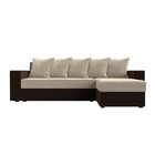 Угловой диван «Дубай лайт», еврокнижка, угол правый, микровельвет, бежевый / коричневый - Фото 2