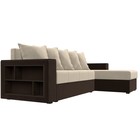 Угловой диван «Дубай лайт», еврокнижка, угол правый, микровельвет, бежевый / коричневый - Фото 3