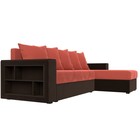 Угловой диван «Дубай лайт», еврокнижка, угол правый, микровельвет, коралловый / коричневый - Фото 3