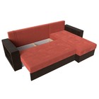 Угловой диван «Дубай лайт», еврокнижка, угол правый, микровельвет, коралловый / коричневый - Фото 8