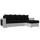 Угловой диван «Дубай лайт», еврокнижка, угол правый, микровельвет чёрный / экокожа белый - Фото 1