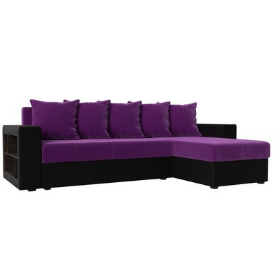 Угловой диван «Дубай лайт», угол правый, цвет микровельвет фиолетовый / экокожа чёрный