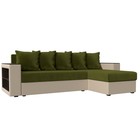 Угловой диван «Дубай лайт», угол правый, цвет микровельвет зелёный / экокожа бежевый - Фото 1