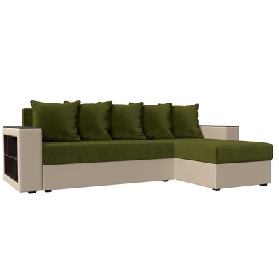 Угловой диван «Дубай лайт», угол правый, цвет микровельвет зелёный / экокожа бежевый