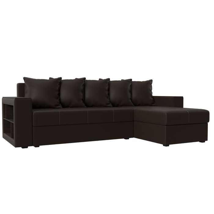 Угловой диван «Дубай лайт», еврокнижка, угол правый, экокожа, цвет коричневый - Фото 1