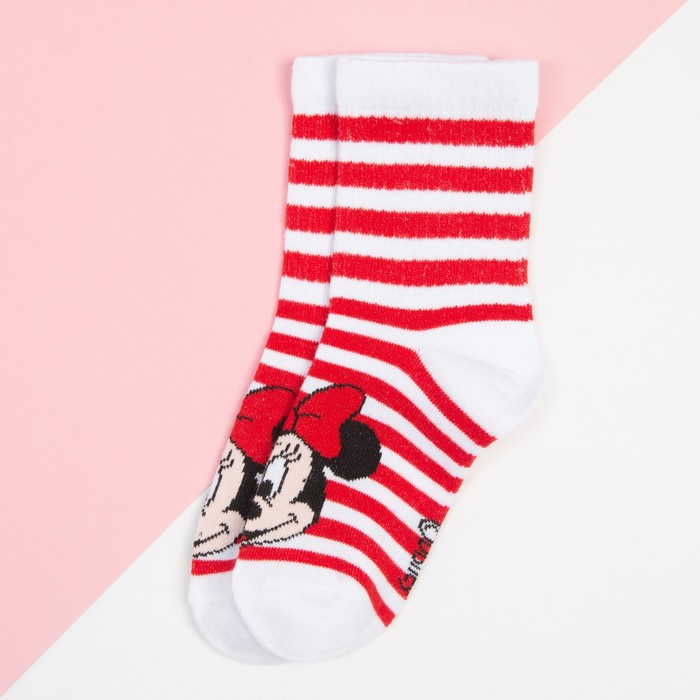 Носки для девочки «Минни Маус" полоска, DISNEY, 12-14 см, цвет белый/красный - фото 1907562629