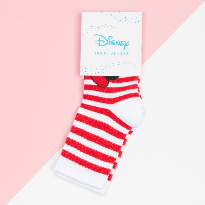 Носки для девочки «Минни Маус" полоска, DISNEY, 12-14 см, цвет белый/красный - фото 1907562630