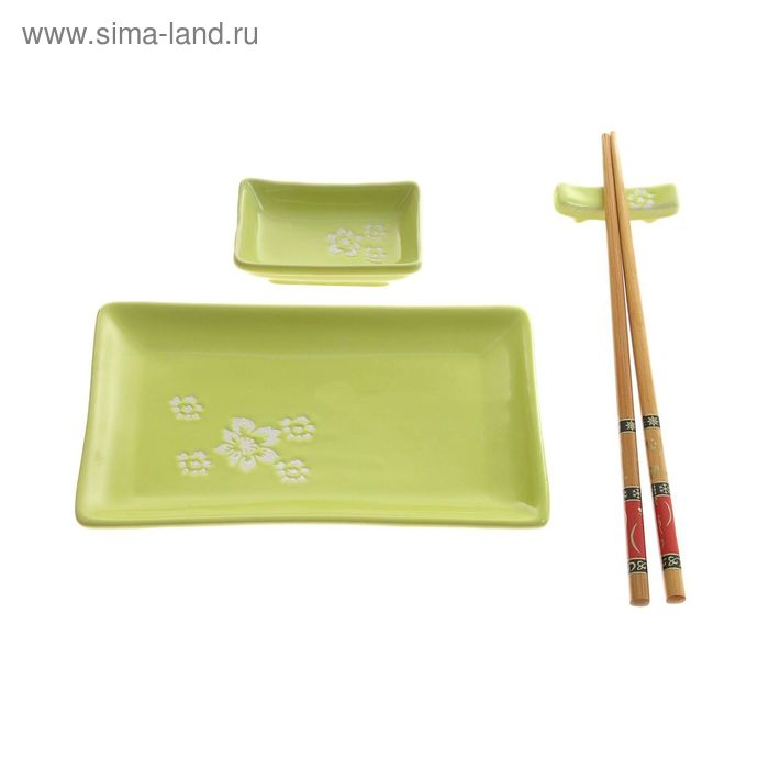 Набор для суши "Цветок на зеленом", 5 предметов - Фото 1