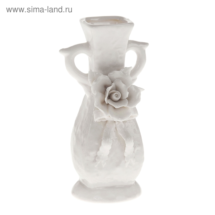 ваза керамика мини белая 6*14 см с ручками рельеф - Фото 1