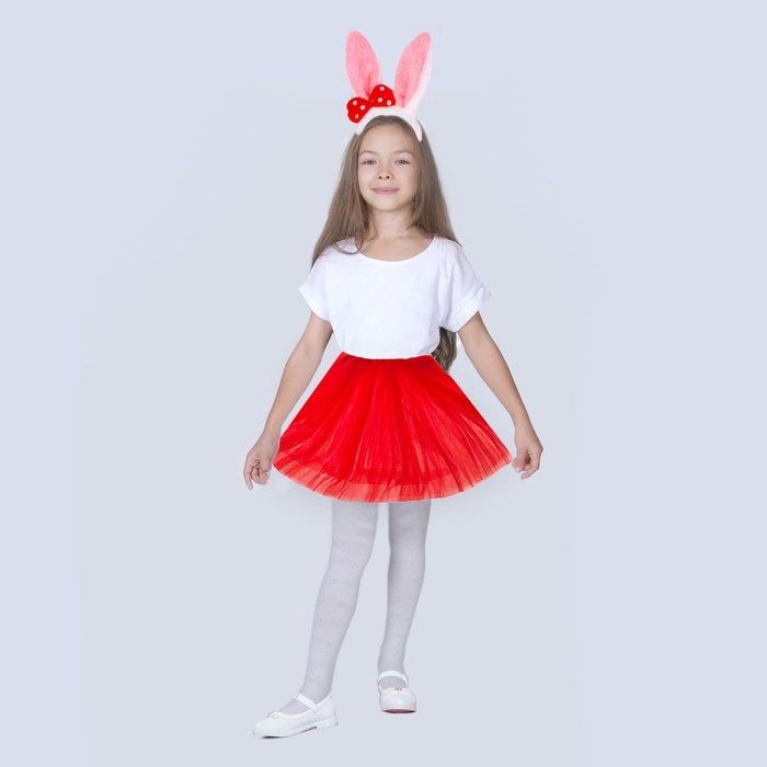 Карнавальный набор «Зайка с бантиком», ободок, юбка красная, 3-7 лет - Фото 1
