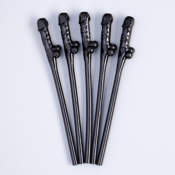 Трубочки для коктейлей «Девичник», пластик, черные, 5 штук, 18+ - Фото 1