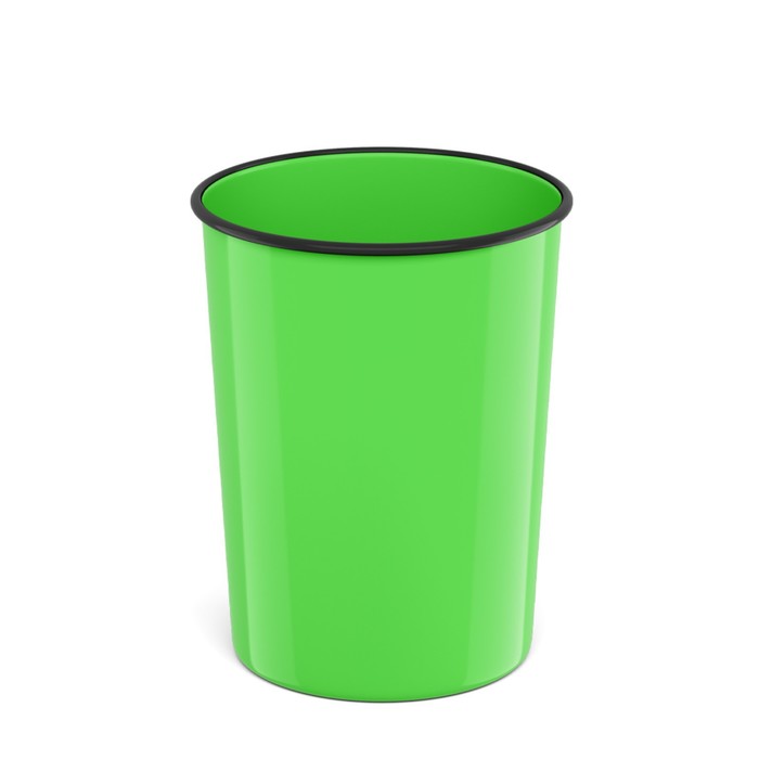 Корзина для бумаг и мусора 13,5 литров ErichKrause Neon Solid, пластиковая, литая, зелёная - Фото 1