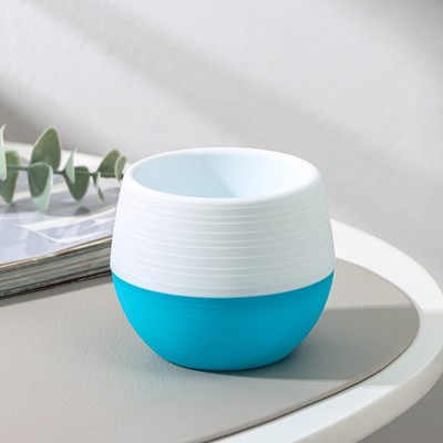 Горшок для цветов с поддоном «Япония», 125 мл, d=8 см, h=6.5 см, белый-бирюзовый