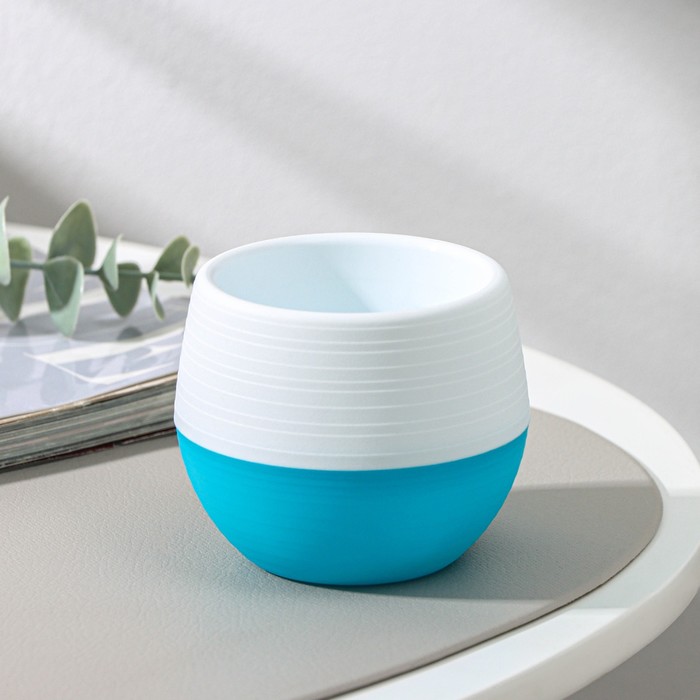 Горшок для цветов с поддоном «Япония», 125 мл, d=8 см, h=6.5 см, белый-бирюзовый - Фото 1