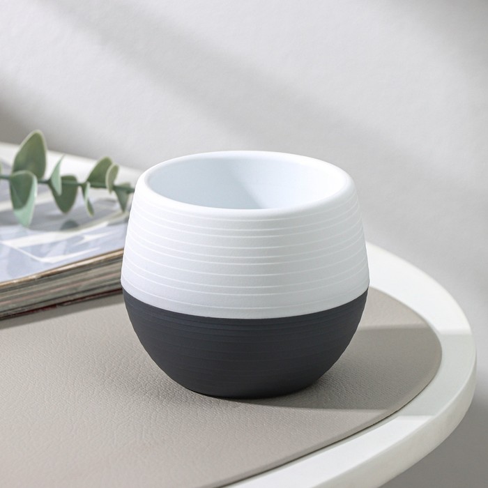 Горшок для цветов с поддоном «Япония», 125 мл, d=8 см, h=6.5 см, пластиковый, белый-графитовый - Фото 1