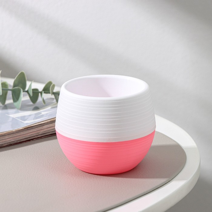 Горшок для цветов с поддоном «Япония», 125 мл, d=8 см, h=6.5 см, белый-розовый - Фото 1