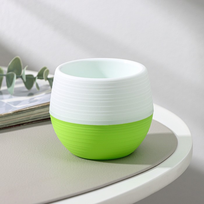 Горшок для цветов с поддоном «Япония», 125 мл, d=8 см, h=6.5 см, пластиковый, белый-фисташковый - Фото 1