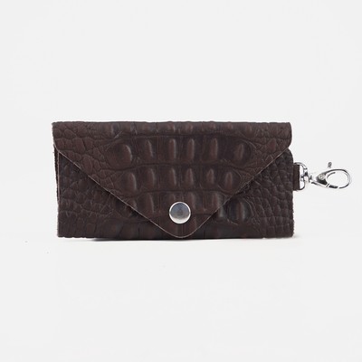 Ключница карманная на кнопке, длина 11 см, 6 карабинов, цвет коричневый