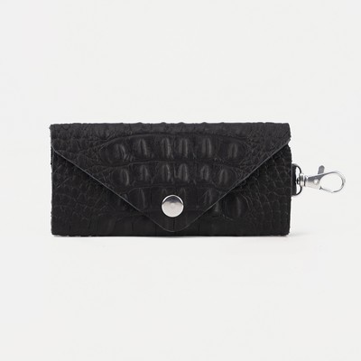 Ключница карманная на кнопке, длина 11 см, кольцо, карабин, цвет чёрный