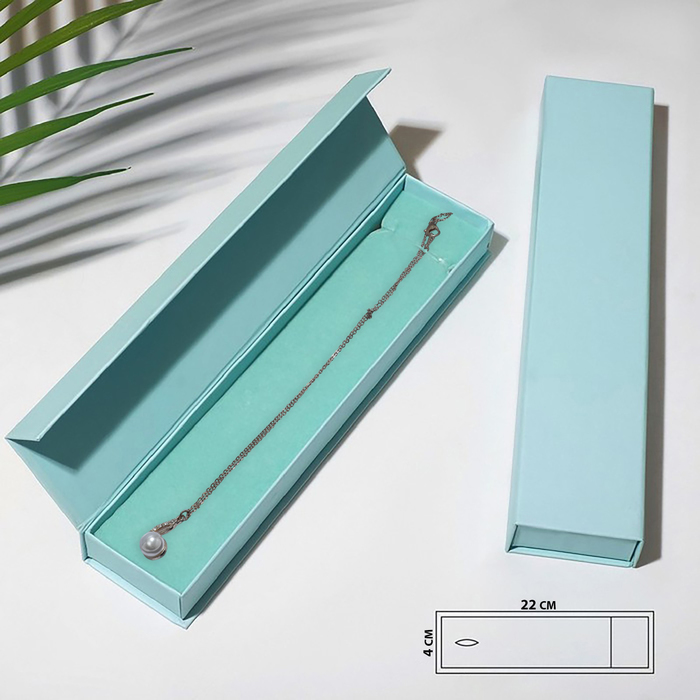 Коробочка подарочная под браслет, цепочку, часы «Тиффани», 22.5×5 см, (полезная часть 22×4.5 см,) голубая - Фото 1