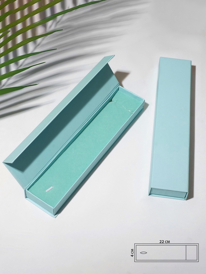 Коробочка подарочная под браслет, цепочку, часы «Тиффани», 22.5×5 см, (полезная часть 22×4.5 см,) голубая - Фото 1