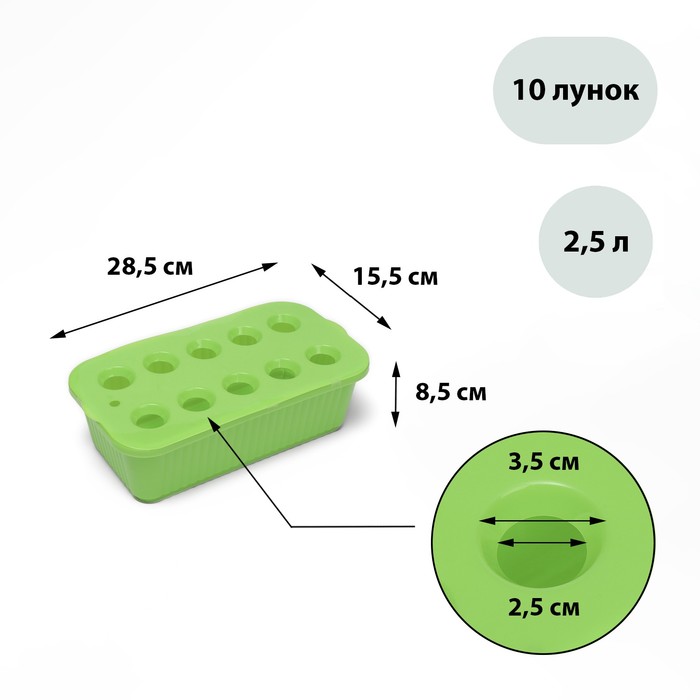 Ящик для выращивания зелёного лука, 29 × 16 × 8,5 см, 2,5 л, 10 лунок, зелёный, Greengo