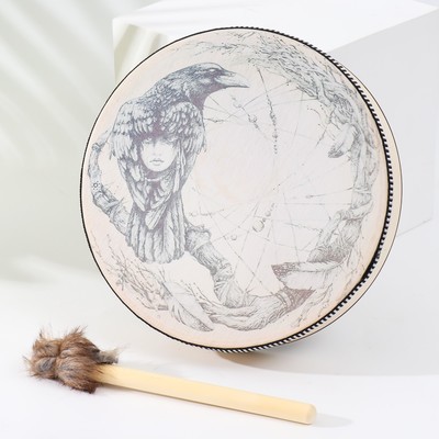 Шаманский бубен «Ворон», музыкальный инструмент, с колотушкой, 5×25×25 см