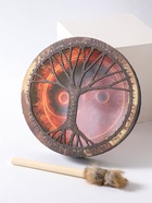 Шаманский бубен «Инь-ян и огонь», музыкальный инструмент, с колотушкой, 5×25×25 см  (артикул 9087312)  большой выбор товаров оптом и в розницу по низким ценам с доставкой