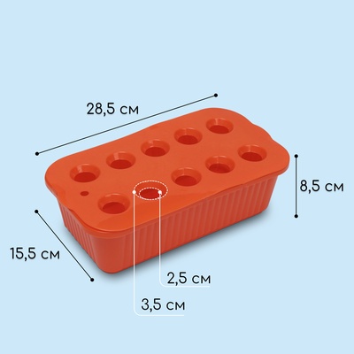 Ящик для выращивания зелёного лука, 29×16×8.5 см, 2.5 л, 10 лунок, пластик, оранжевый, Greengo
