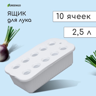 Ящик для выращивания зелёного лука, 29×16×8.5 см, 2.5 л, 10 лунок, пластик, белый, Greengo