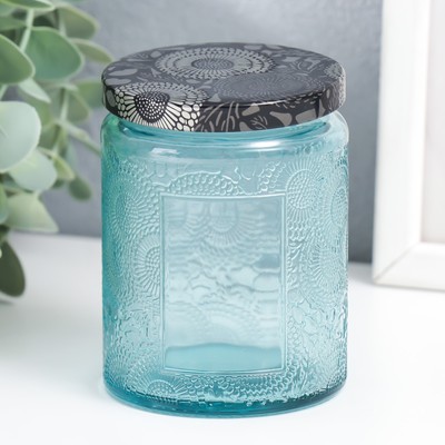 Банка для свечей стеклянная с крышкой «Цветочная» голубая, цилиндр 9×7×7 см, МИКС