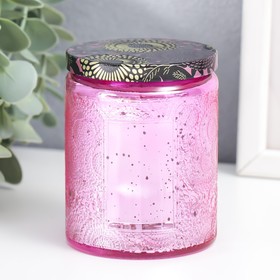 Банка для свечей стекло с крышкой "Цветочная" розовая, цилиндр, гальваника 9х7х7 см