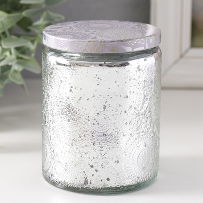 Банка для свечей стеклянная с крышкой «Цветочная» серебро, цилиндр, гальваника 9×7×7 см