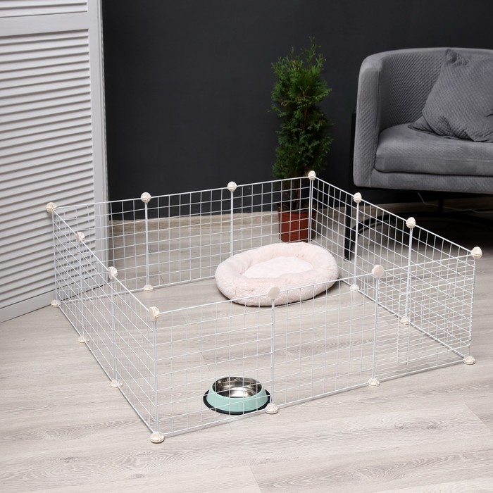 Вольер 12 секций, металлический, 105×105×35 см, (звено 35×35 см), белый - Фото 1