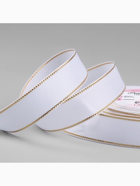 Лента репсовая, с золотым люрексом, 25 мм, 23±1 м, белая №001