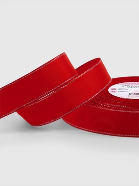 Лента репсовая, с серебряным люрексом, 25 мм, 23±1 м, красная №026