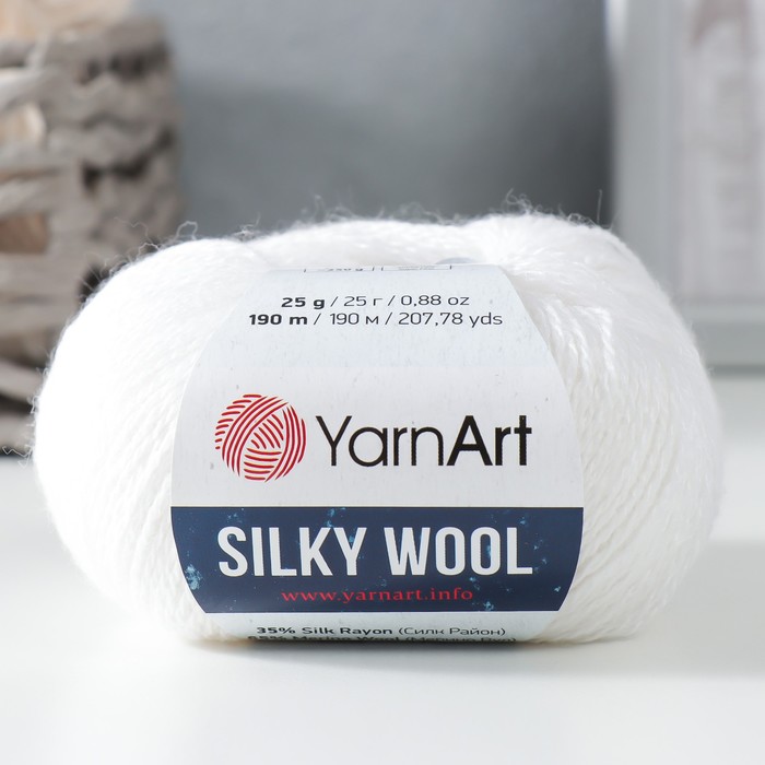 Пряжа "Silky Wool" 35% силк район, 65% мерино. вул 190м/25г (347 белый) - Фото 1