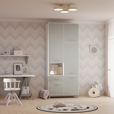 Шкаф прямой двухсекционный Polini kids Mirum 2320, 1060×500×2400 мм, цвет белый/серый