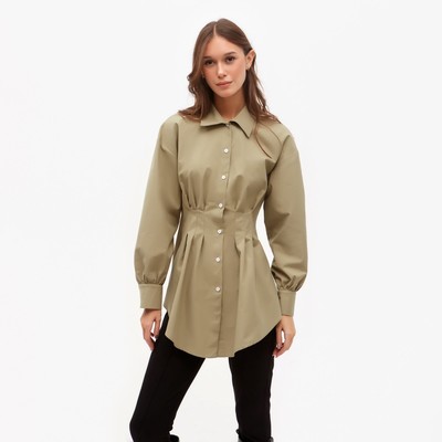 Рубашка женская удлиненная MINAKU: Casual Collection цвет зеленый, р-р 48