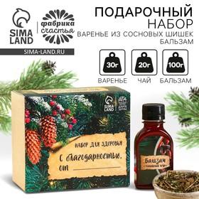 Набор «Будьте здоровы»: чай 20 г., варенье из сосновых шишек 30 г., бальзам 100 мл. 9192368