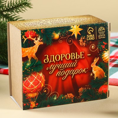 Подарочный набор новогодний «Будьте здоровы»: чай 20 г, варенье из сосновых шишек 30 г, бальзам 100 мл.
