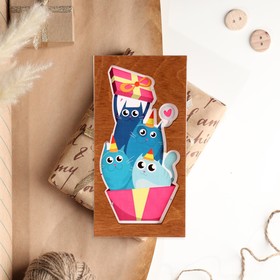 Конверт деревянный "Котики" синие коты, подарок