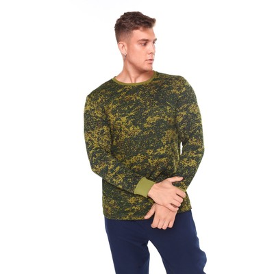 Лонгслив мужской с начёсом, пиксель МИКС, цвет тёмно-зелёный, размер 54