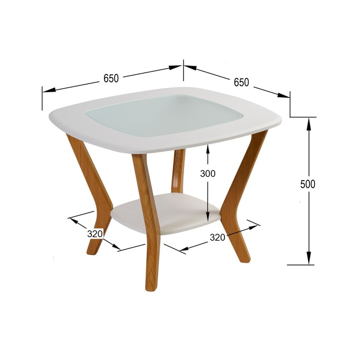 Стол журнальный Мельбурн со стеклом, 650х650х500, белый/дуб светлый - Фото 1