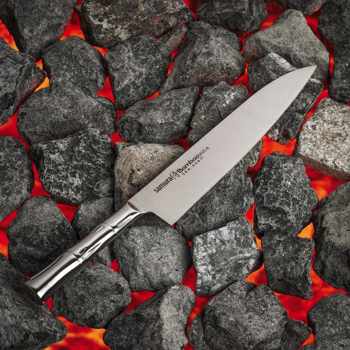 Нож кухонный Samura BAMBOO, шеф, лезвие 24 см, стальная рукоять - фото 1909026504