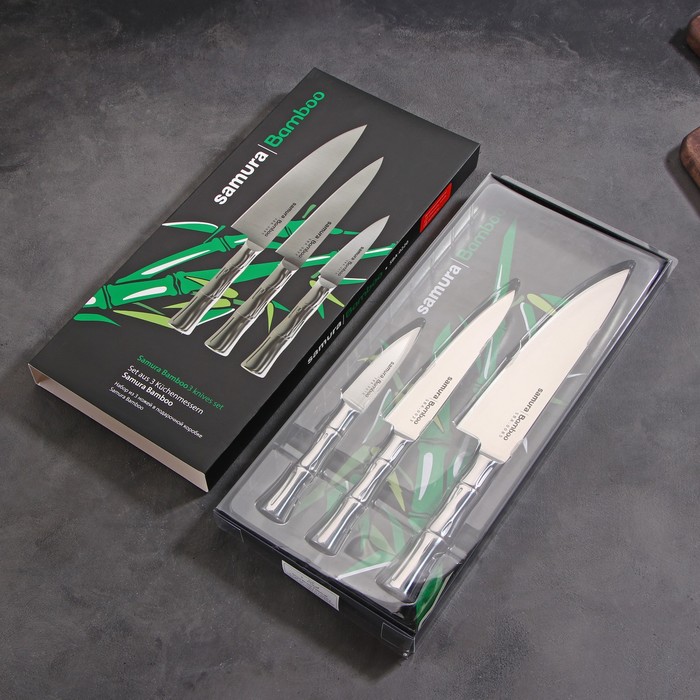 Набор ножей Samura BAMBOO, 3 шт, стальная рукоять - фото 1885498296