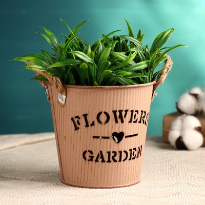 Кашпо "Ведерко цветочный сад" коричневое, 13х13х12см