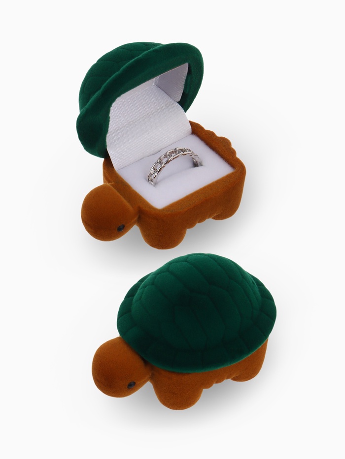 Футляр бархатный под серьги/кольцо «Черепашка», 4.2×6,8, цвет зелёно-коричневый, вставка белая - Фото 1