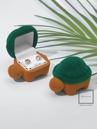 Футляр бархатный под серьги/кольцо «Черепашка», 4.2×6,8, цвет зелёно-коричневый, вставка белая 9019646